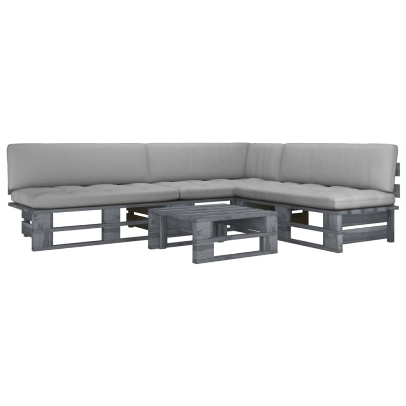vidaXL Muebles de palets 4 pzas y cojines madera pino impregnada gris vidaXL Muebles de palets 4 pzas y cojines madera pino impregnada gris