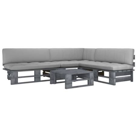 vidaXL Muebles de palets 4 pzas y cojines madera pino impregnada gris