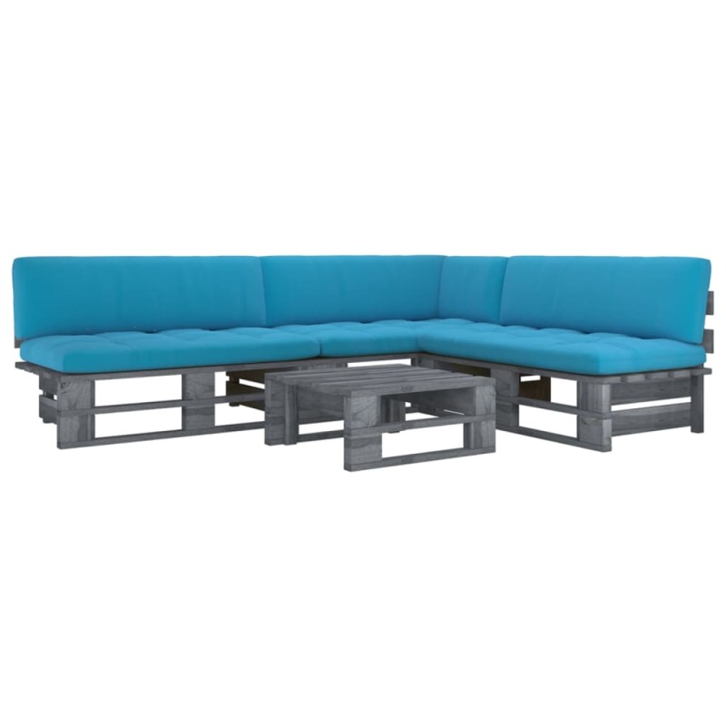 vidaXL Muebles de palets 4 pzas y cojines madera pino impregnada gris
