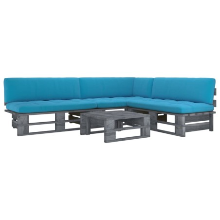 vidaXL Muebles de palets 4 pzas y cojines madera pino impregnada gris