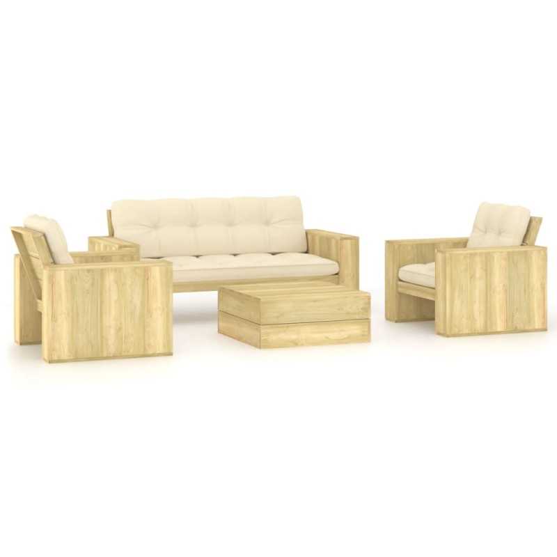 vidaXL Set muebles de jardín y cojines 4 pzas madera pino impregnada vidaXL Set muebles de jardín y cojines 4 pzas madera pino impregnada