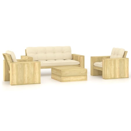 vidaXL Set muebles de jardín y cojines 4 pzas madera pino impregnada