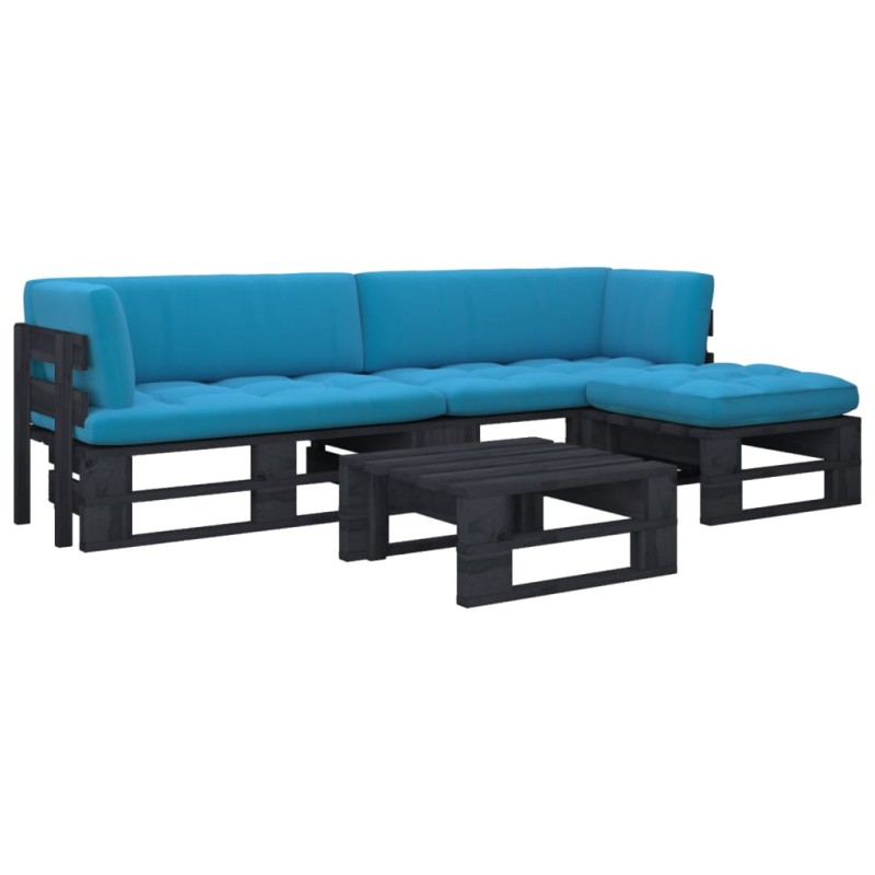 vidaXL Muebles de palets 4 pzas y cojines madera pino impregnada negro vidaXL Muebles de palets 4 pzas y cojines madera pino impregnada negro