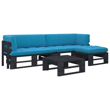 vidaXL Muebles de palets 4 pzas y cojines madera pino impregnada negro