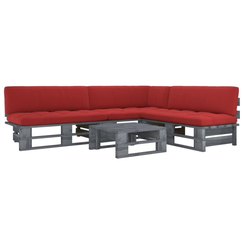 vidaXL Muebles de palets 4 pzas y cojines madera pino impregnada gris