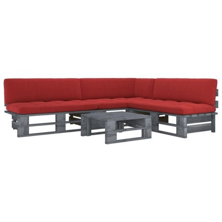 vidaXL Muebles de palets 4 pzas y cojines madera pino impregnada gris