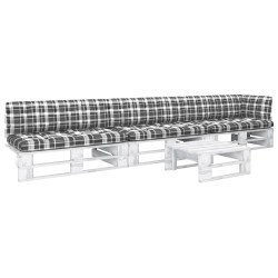 vidaXL Muebles de palés 4 pzas y cojines madera pino impregnada blanco