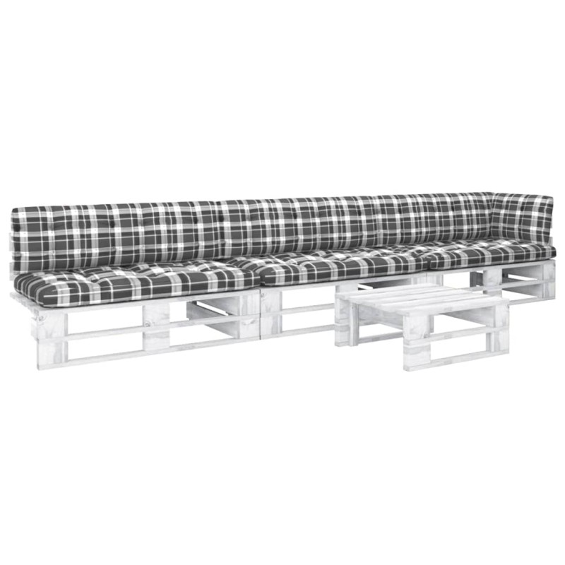 vidaXL Muebles de palés 4 pzas y cojines madera pino impregnada blanco vidaXL Muebles de palés 4 pzas y cojines madera pino impregnada blanco