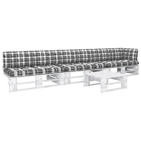 vidaXL Muebles de palés 4 pzas y cojines madera pino impregnada blanco