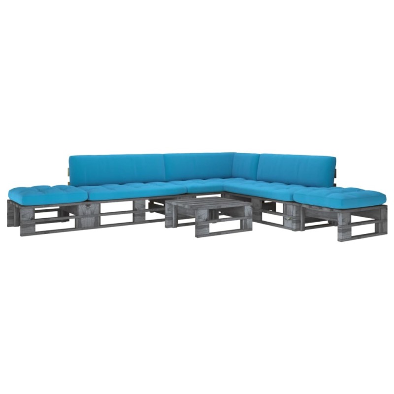 vidaXL Muebles de palets 6 pzas y cojines madera pino impregnada gris vidaXL Muebles de palets 6 pzas y cojines madera pino impregnada gris
