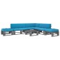 vidaXL Muebles de palets 6 pzas y cojines madera pino impregnada gris vidaXL Muebles de palets 6 pzas y cojines madera pino impregnada gris