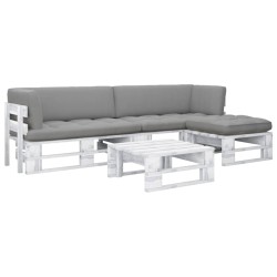 vidaXL Muebles de palés 4 pzas y cojines madera pino impregnada blanco