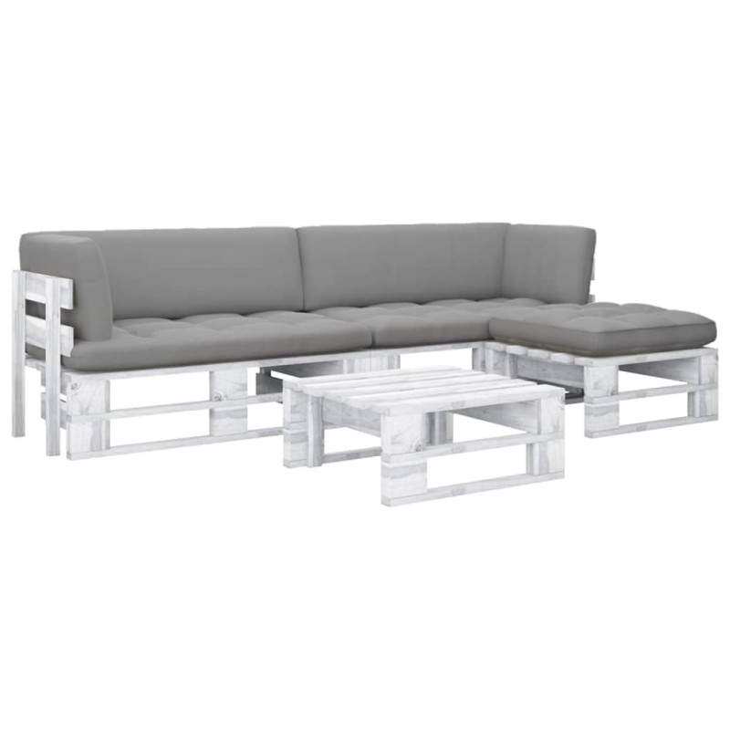 vidaXL Muebles de palés 4 pzas y cojines madera pino impregnada blanco vidaXL Muebles de palés 4 pzas y cojines madera pino impregnada blanco