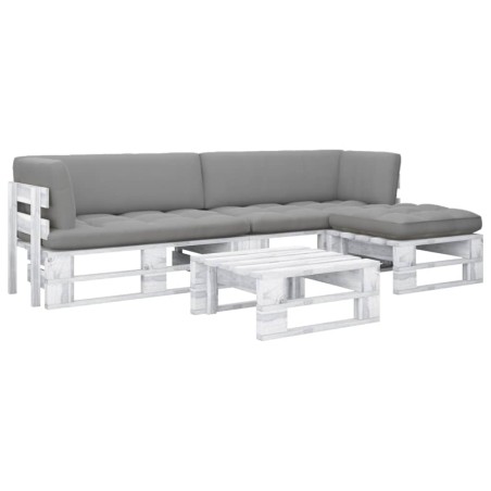 vidaXL Muebles de palés 4 pzas y cojines madera pino impregnada blanco