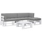 vidaXL Muebles de palés 4 pzas y cojines madera pino impregnada blanco vidaXL Muebles de palés 4 pzas y cojines madera pino impregnada blanco
