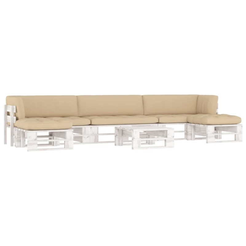 vidaXL Muebles de palés 6 pzas y cojines madera pino impregnada blanco vidaXL Muebles de palés 6 pzas y cojines madera pino impregnada blanco