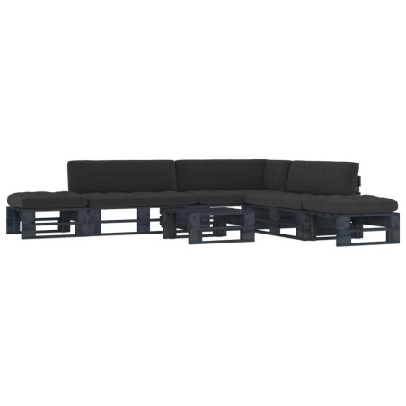vidaXL Muebles de palés 6 pzas y cojines madera pino impregnada negro