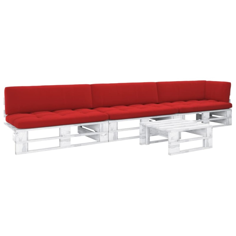 vidaXL Muebles de palés 4 pzas y cojines madera pino impregnada blanco vidaXL Muebles de palés 4 pzas y cojines madera pino impregnada blanco