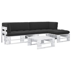vidaXL Muebles de palés 4 pzas y cojines madera pino impregnada blanco