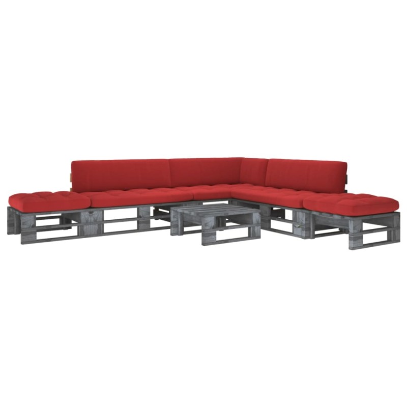 vidaXL Muebles de palets 6 pzas y cojines madera pino impregnada gris