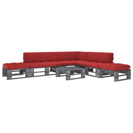 vidaXL Muebles de palets 6 pzas y cojines madera pino impregnada gris