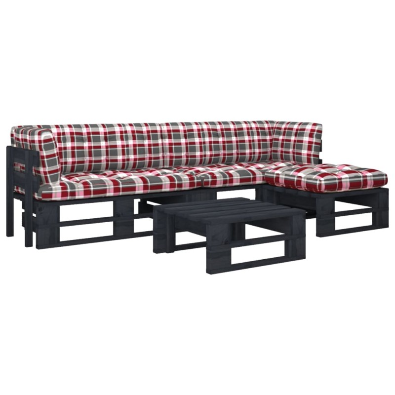 vidaXL Muebles de palets 4 pzas y cojines madera pino impregnada negro vidaXL Muebles de palets 4 pzas y cojines madera pino impregnada negro
