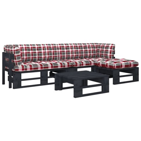 vidaXL Muebles de palets 4 pzas y cojines madera pino impregnada negro
