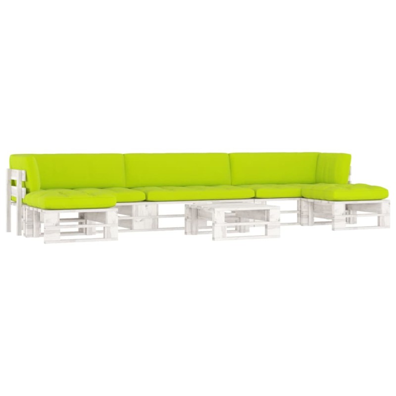 vidaXL Muebles de palés 6 pzas y cojines madera pino impregnada blanco vidaXL Muebles de palés 6 pzas y cojines madera pino impregnada blanco