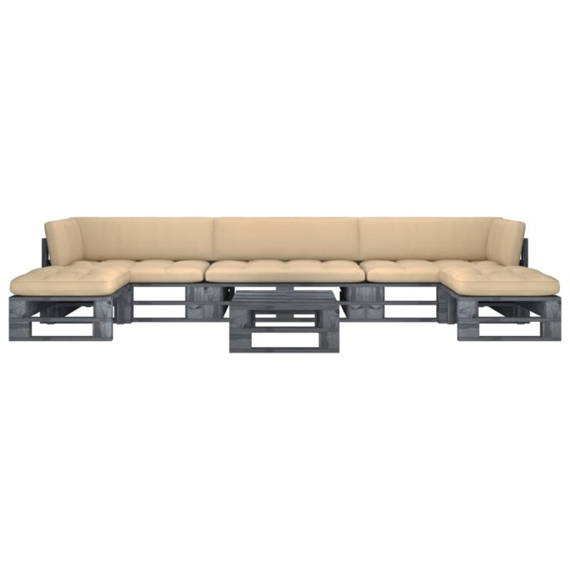 vidaXL Muebles de palets 6 pzas y cojines madera pino impregnada gris