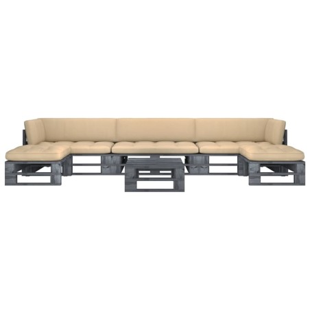 vidaXL Muebles de palets 6 pzas y cojines madera pino impregnada gris