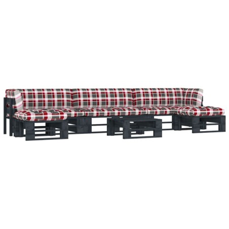 vidaXL Muebles de palés 6 pzas y cojines madera pino impregnada negro