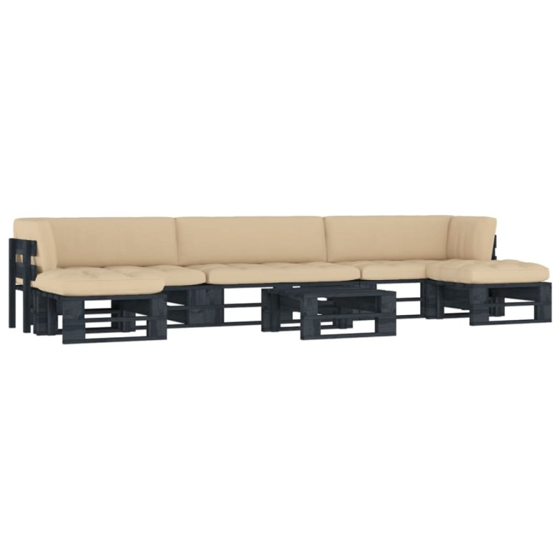 vidaXL Muebles de palés 6 pzas y cojines madera pino impregnada negro vidaXL Muebles de palés 6 pzas y cojines madera pino impregnada negro