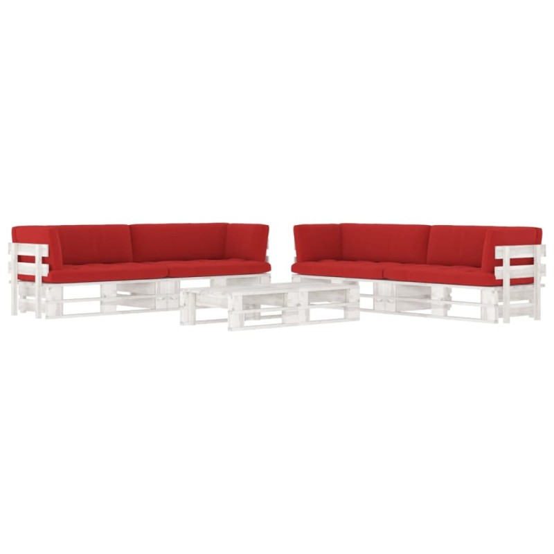 vidaXL Muebles de palés 6 pzas y cojines madera pino impregnada blanco vidaXL Muebles de palés 6 pzas y cojines madera pino impregnada blanco