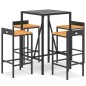 vidaXL Mesa bar y taburetes jardín 5 pzas madera acacia ratán PE negro vidaXL Mesa bar y taburetes jardín 5 pzas madera acacia ratán PE negro