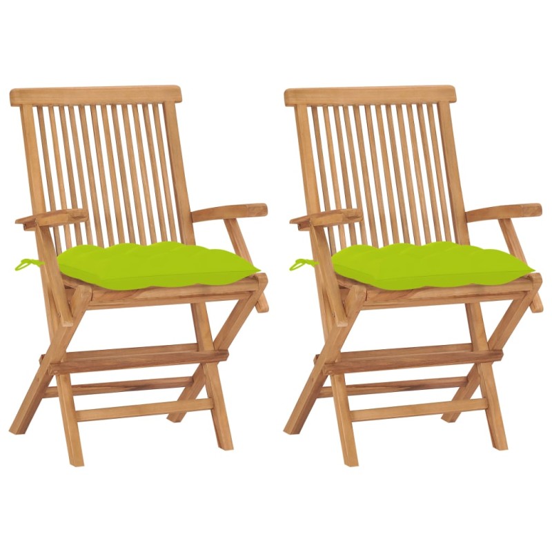 vidaXL Sillas de jardín 2 uds madera teca con cojines verde brillante vidaXL Sillas de jardín 2 uds madera teca con cojines verde brillante