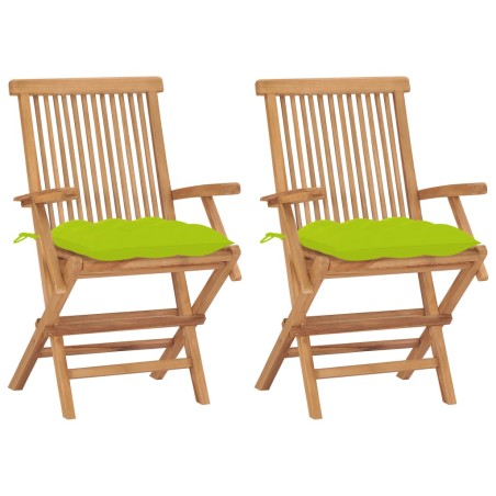 vidaXL Sillas de jardín 2 uds madera teca con cojines verde brillante