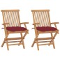 vidaXL Sillas de jardín 2 uds madera teca con cojines rojo tinto