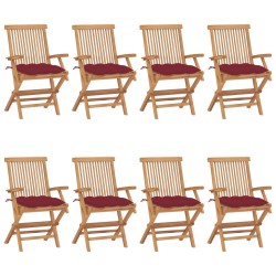 vidaXL Sillas de jardín 8 uds madera teca con cojines rojo tinto