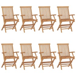 vidaXL Sillas de jardín 8 uds madera maciza de teca con cojines negros