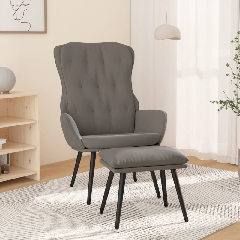 vidaXL Sillón de relax con taburete terciopelo gris claro vidaXL Sillón de relax con taburete terciopelo gris claro