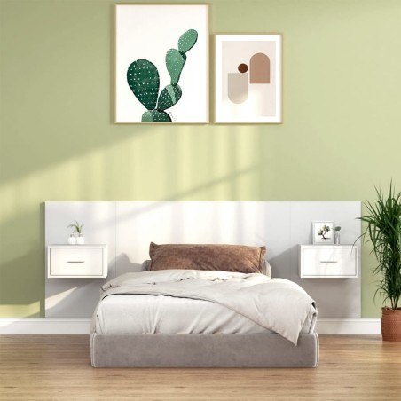 vidaXL Cabecero de cama con mesitas madera contrachapada blanco