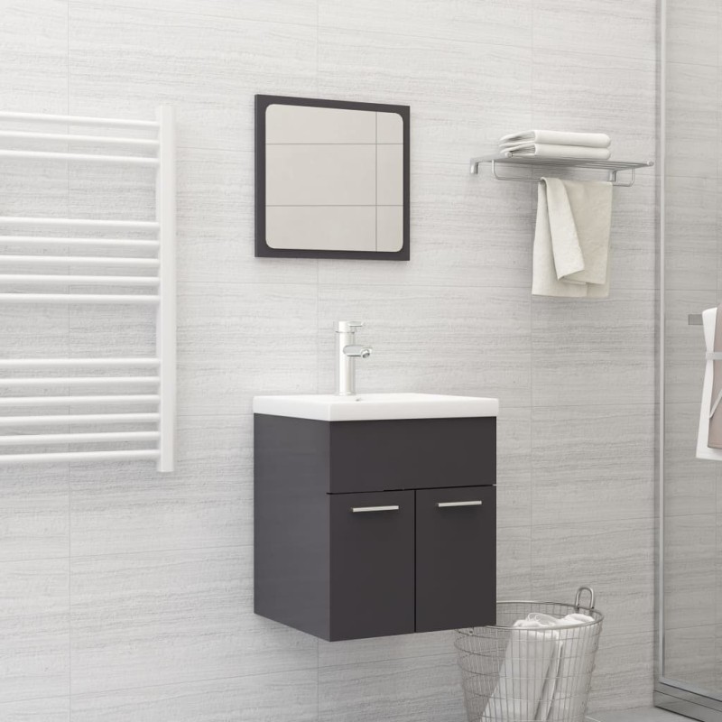 vidaXL Juego de muebles de baño madera de ingeniería gris brillo