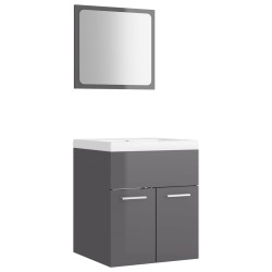 vidaXL Juego de muebles de baño madera de ingeniería gris brillo