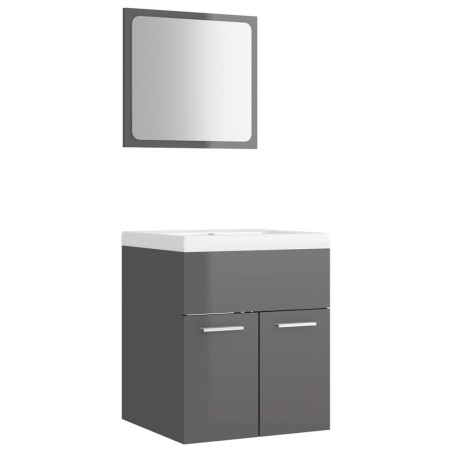 vidaXL Juego de muebles de baño madera de ingeniería gris brillo