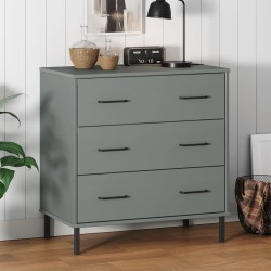 vidaXL Aparador con 3 cajones OSLO madera maciza gris 77x40x79,5 cm
