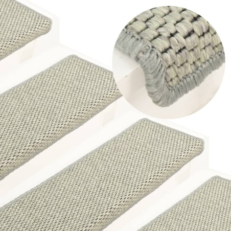 vidaXL Alfombrilla autoadhesiva escalera sisal 15 uds gris 65x21x4 cm