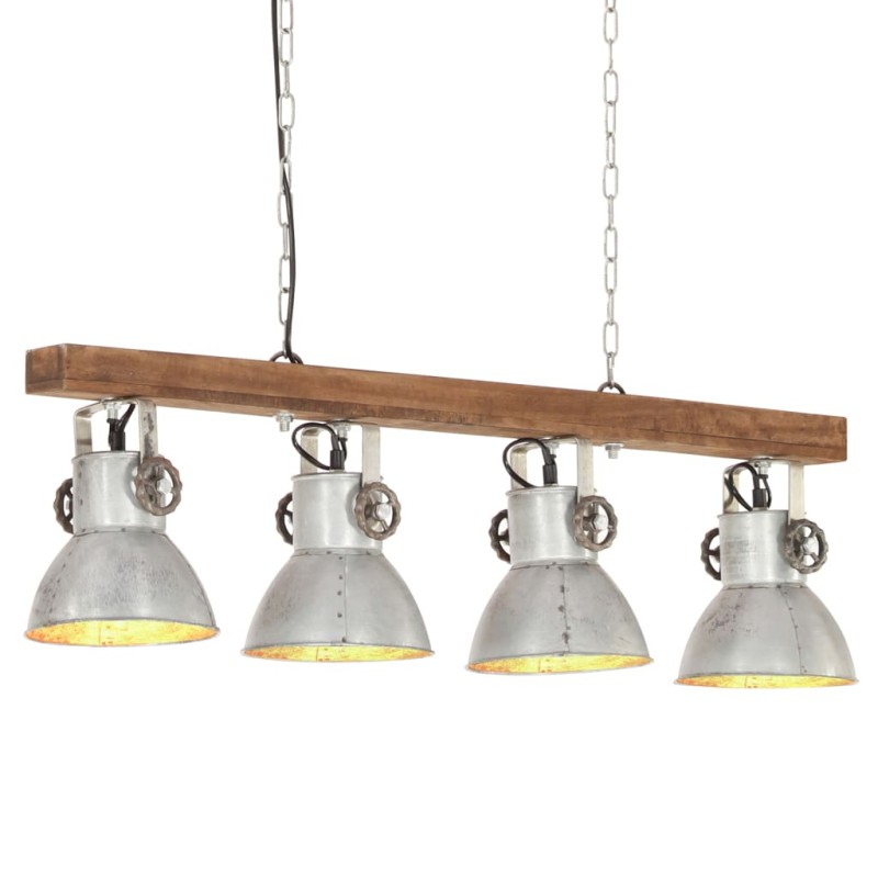 vidaXL Lámpara de techo industrial madera de mango plateado E27 vidaXL Lámpara de techo industrial madera de mango plateado E27