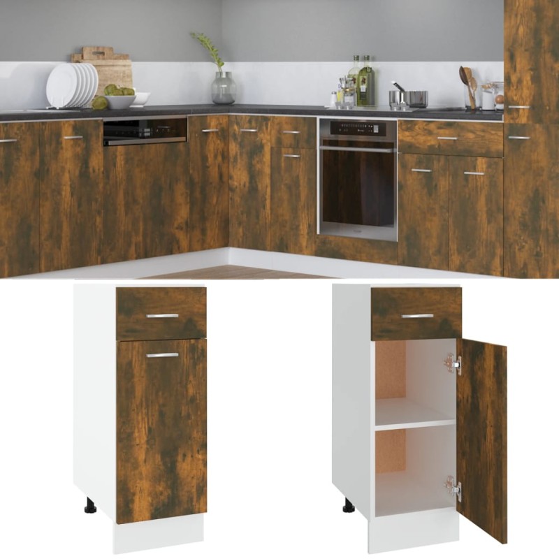 vidaXL Armario bajo de cocina madera de ingeniería roble ahumado vidaXL Armario bajo de cocina madera de ingeniería roble ahumado