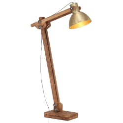 vidaXL Lámpara de pie madera maciza de mango latón E27