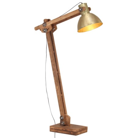 vidaXL Lámpara de pie madera maciza de mango latón E27